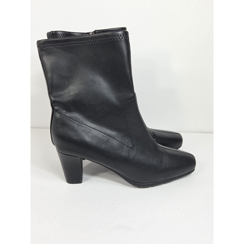 Aerosoles Women Sz 11  Cinnamon Heeled Ankle Boots Black Stretch Faux Leather